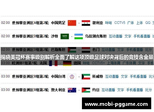 揭晓美冠杯赛事级别解析全面了解这项顶级足球对决背后的竞技含金量